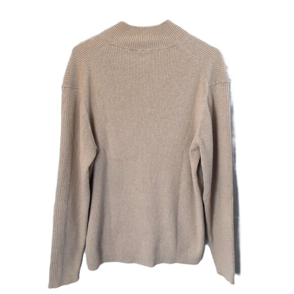 Perry Ellis Vintage Sweater LARGE 80's Beige Ribbed Long Sleeve Pullover 1/4 Zip - Picture 2 of 7